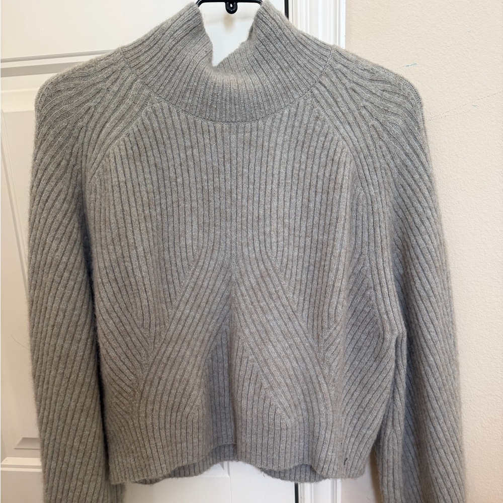 Weekday Gray/Beige Ribbed Turtleneck Wool  blended Sweater
